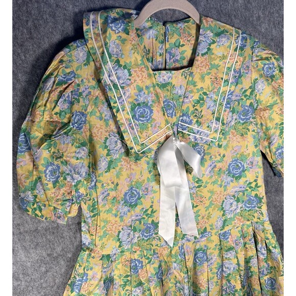 Vintage Laura Ashley Floral Maxi Dress Sailor Collar Prairie 80s - Picture 3 of 12